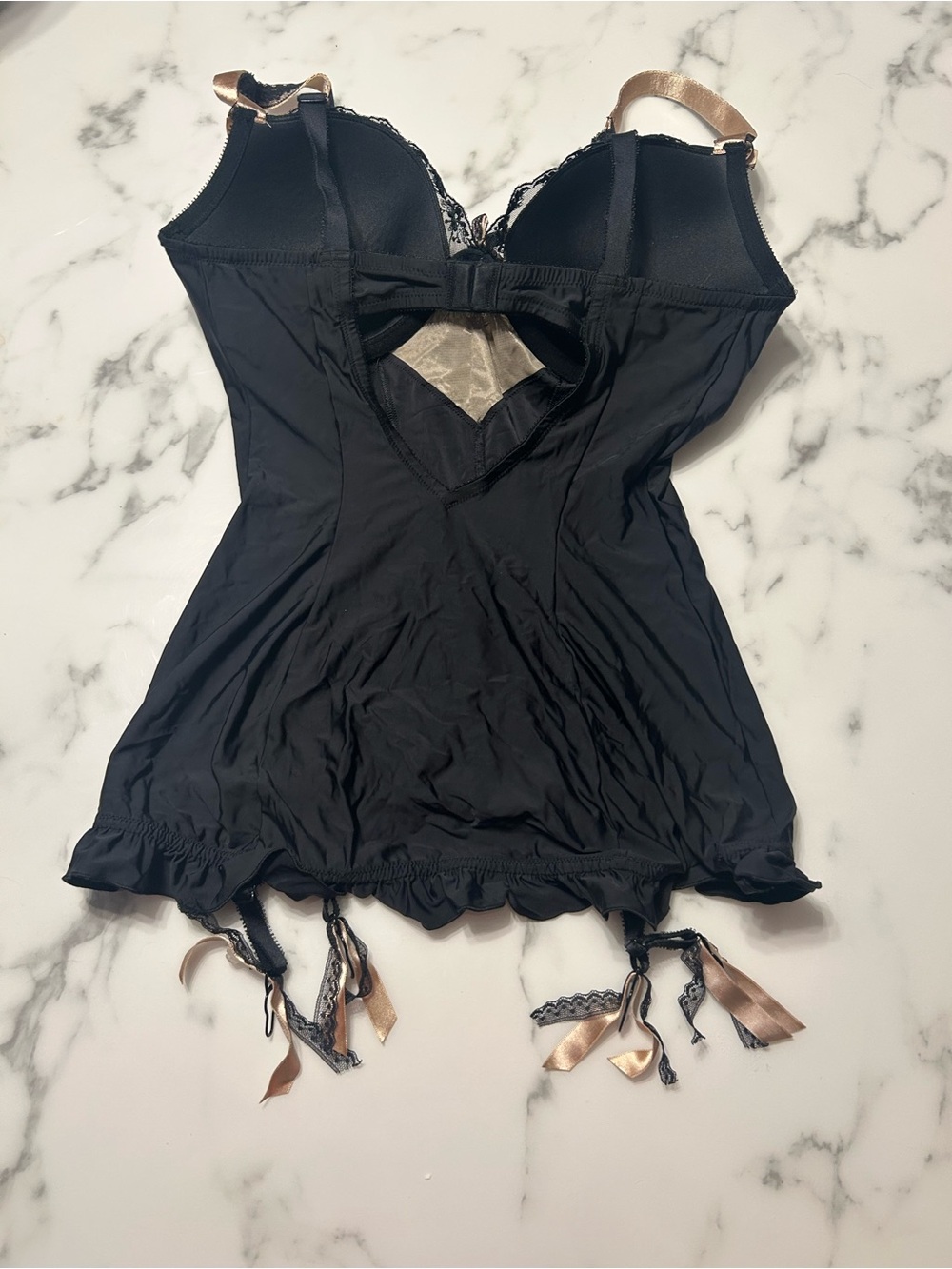 Victoria's Secret Black Lace-Trim Satin-Accent Garter Slip